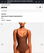 Skims Core Sculpt Plunge Thong Bodysuit Adjustable Strap Size Small In Jasper