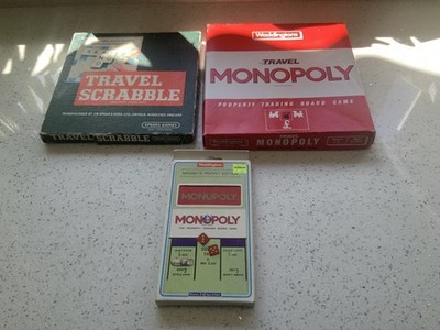 Vintage Travel Scrabble + Reisemonopoly + Magnettaschenmonopoly - 3 Spiele 