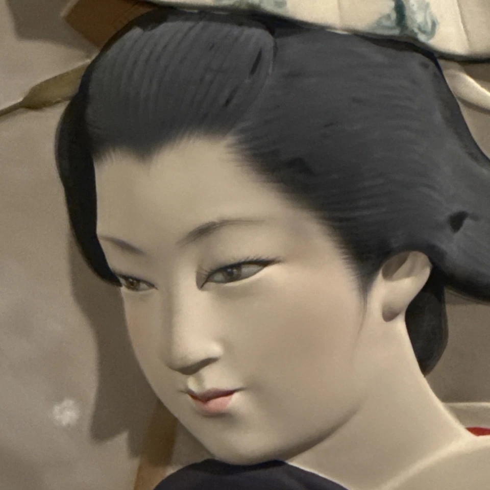 Haruyo Morita Porcelain Wall Plaque Geisha w/Parasol Japan Bijin-ga Art Signed - Image 3 of 4