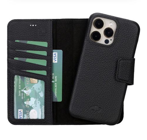 Blackbrook Leather Case 15 Pro Max Burkley 2 In 1 Wallet Pebble Black