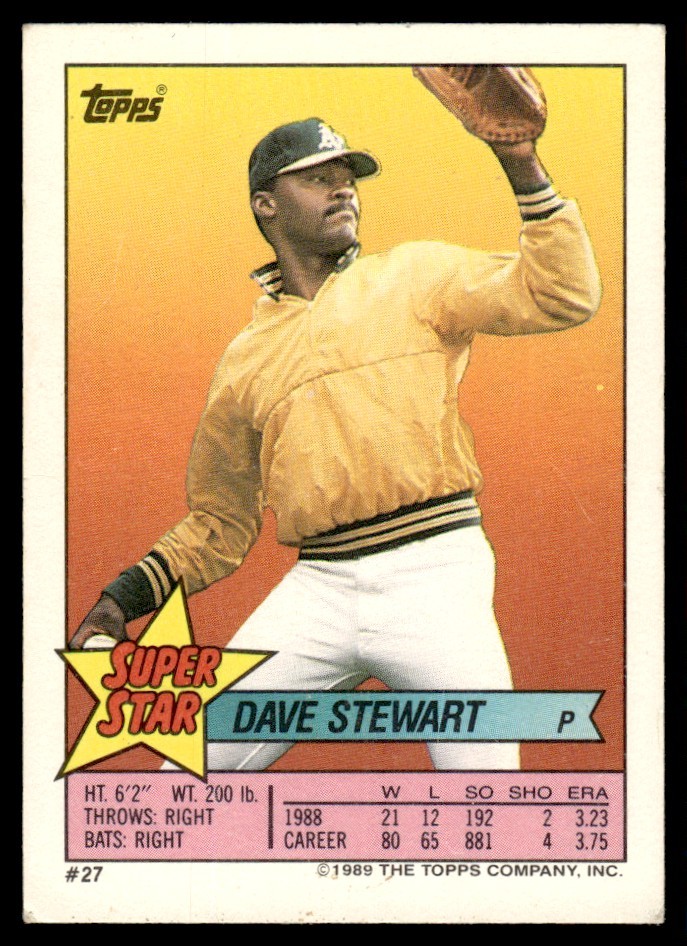 1989 Topps Stickers Super Star Backs Dave Stewart Oakland Athletics #27