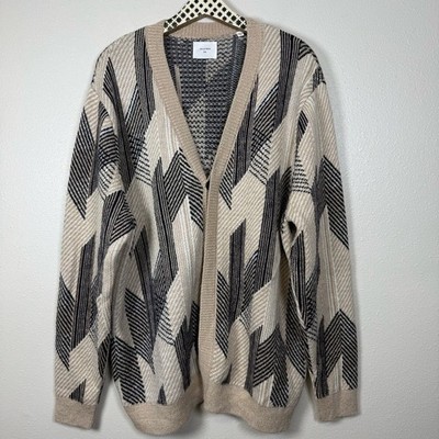 Billy Reid Alpaca Abstract Ribbon Jacquard Cardigan Sweater Men XXL 2XL Geometri