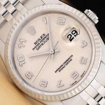 ROLEX DATEJUST 16234 CREAM ARABIC COMPUTER DIAL 18K GOLD STAINLESS STEEL WATCH