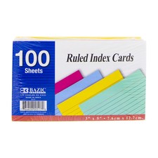 BAZIC 100 Ct 3 x 5 Ruled Colored Index Cards Assorted Flash Cards