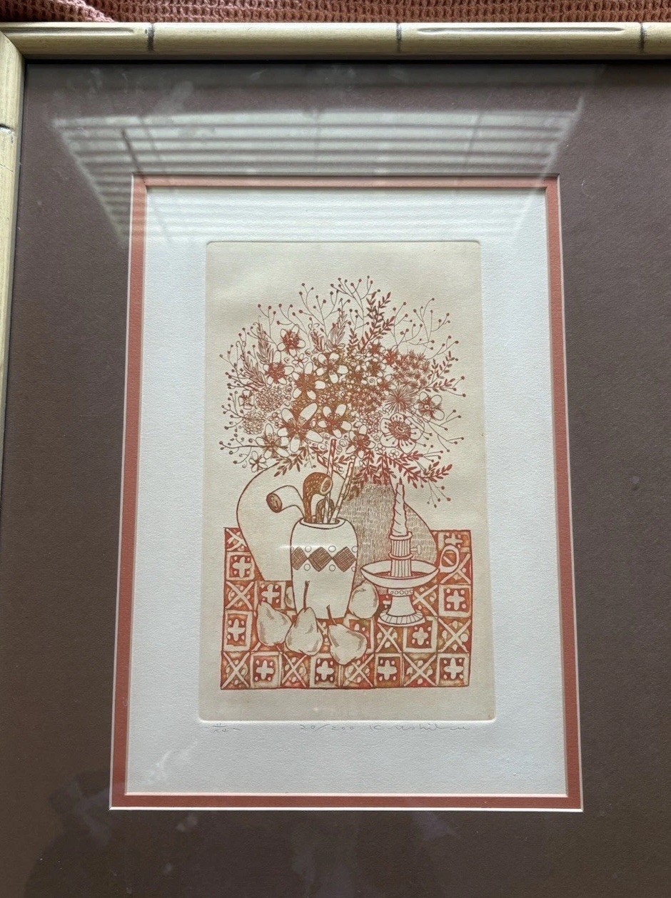 VintageJapanese Artist Kenji Ushiku Original Signed Etching Flowers 20/200 RARE!