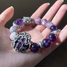 Original Medusa Bracelet, 925 Sterling Silver Amethyst with Luck-Enhancing Beads
