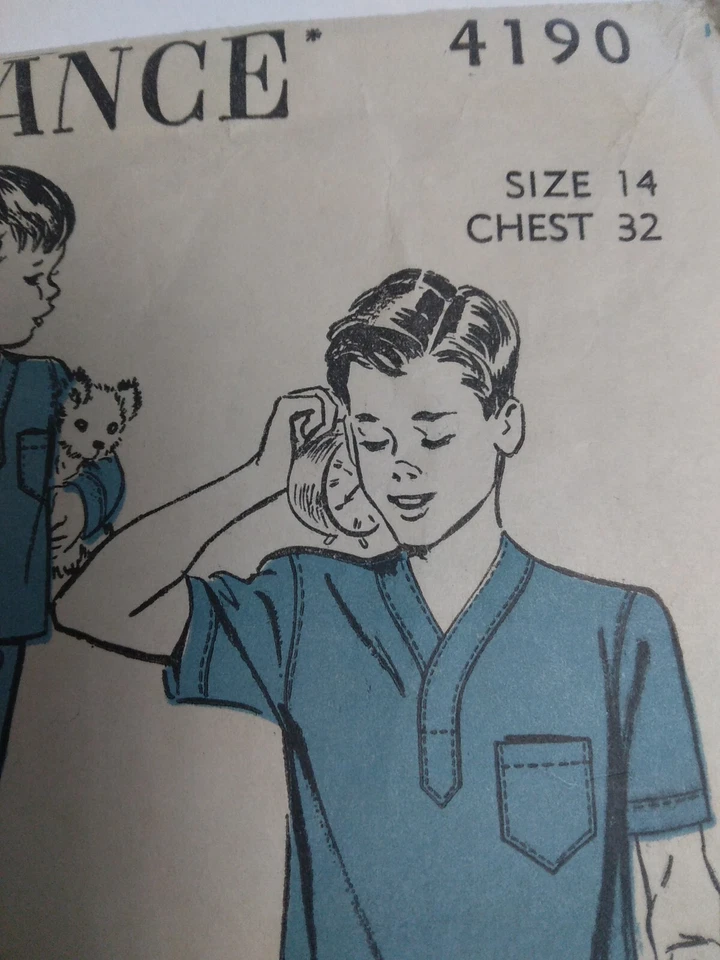 Conjunto de pijama para dormir camisa pantalones niños 14 avance 4190 patrón de costura de colección corte años 40 Foto 2 de 4