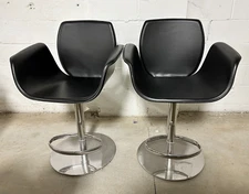 2 Frontgate Salerno Bar Height Stools black Leather Chair Modern 360 Swivel