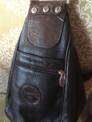 Valentina Italian Genuine Pebbled Brown Leather Drawstring Backpack VALENTINA Black BROWN Pebbled ITALIAN Leather SLING  main image 2