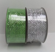 2 Rolls Silver  Green Deco Mesh Ribbon 60 Foot Rolls Christmas Holiday