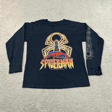 Vintage Spiderman Shirt Youth Boys Medium Blue Long Sleeve 2002 Y2K Mad Engine
