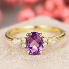 Natural Oval Amethyst Ring Sterling Silver Jewelry Wedding Ring for Women