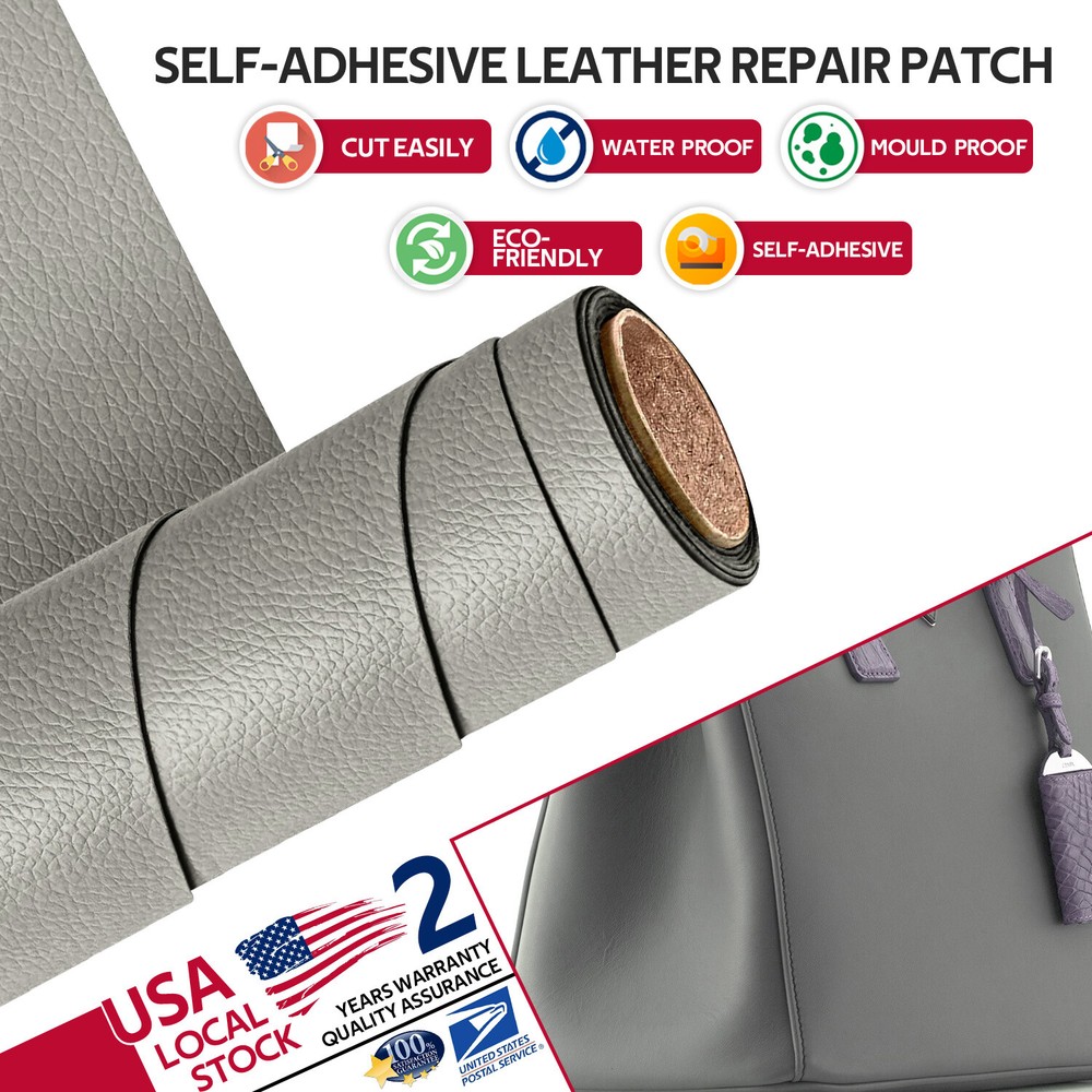 Gray PU Leather Repair Kit Self-Adhesive Patch Stick Leather office Chair Sofa