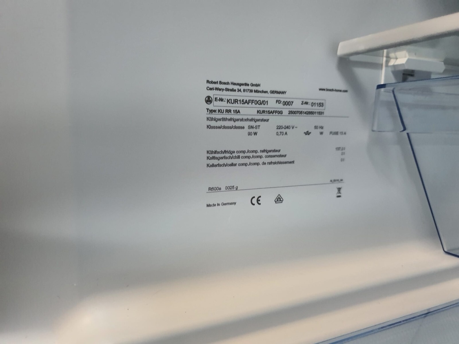 Graded Bosch KUR15AFF0G Built Under Counter Larder Fridge (B16516) for