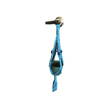 Handmade Macram  Hanging Plant Basket Blue Pot Holder w/Wood Beads  4" Pot 32"