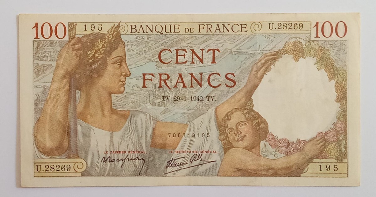 France 100 Francs 29-1-1942 P#94 No Pin Holes XF | eBay