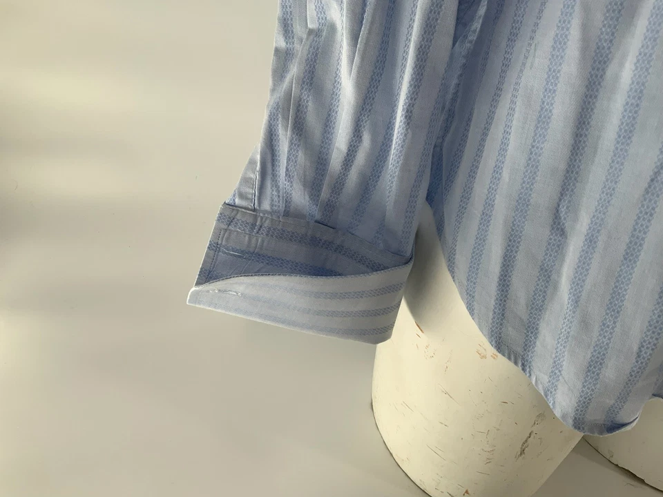 Camisa Zara 17 34 Azul Rayas Algodón Hecha en Portugal Puño Francés YGI A2-144 Foto 4 de 4