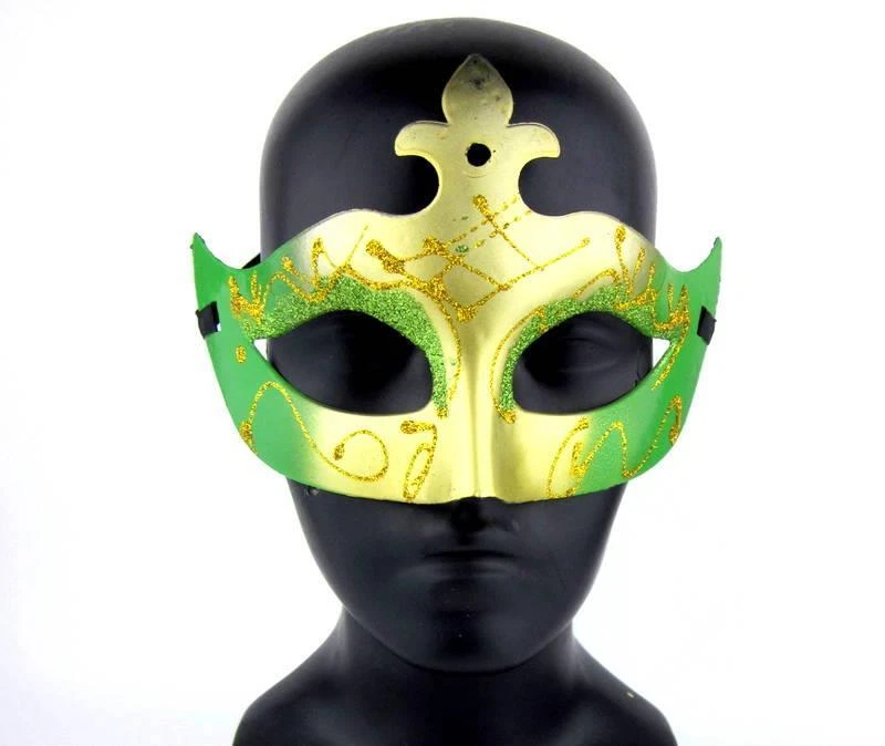 Harlequin Masquerade Mask Green Gold Venetian Crown Party Costume Glitter OSFA - Image 4 of 4