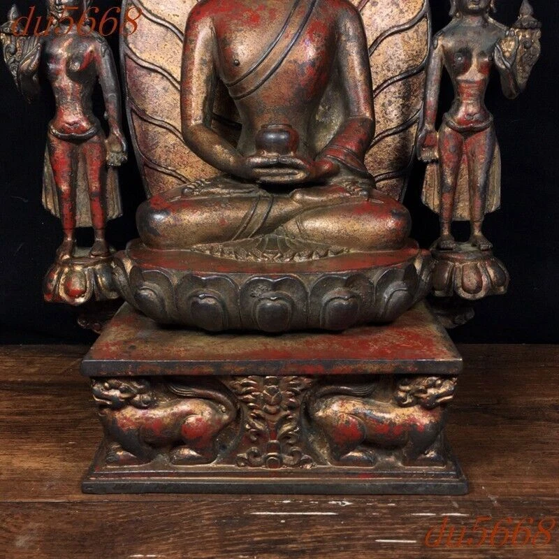 12.6" Templo Budismo Tibetano Bronce Dorado Shakyamuni Sakyamuni Buda Estatua Foto 3 de 4