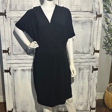 Vince Camuto Black Faux Wrap Dress Size 10 with Side Zip Closure