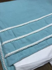 Levtex baby crib skirt gorgeous preppy blue pom pom tier trim 