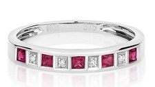 Real Ruby and Diamond Eternity Ring Solid White Gold Square Anniversary Band