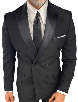 Designer Zweireiher Smoking Hochzeitsanzug Herrenanzug Anzug Tailliert Slim Fit