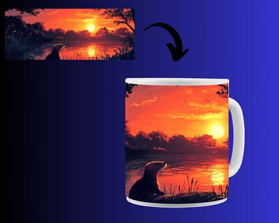 Kaffeetasse Otter im Sonnenuntergang Tasse Kaffeebecher Geschenk Keramik