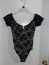 Victoria's Secret Women Black Mesh/Lace Bodysuit - Size M