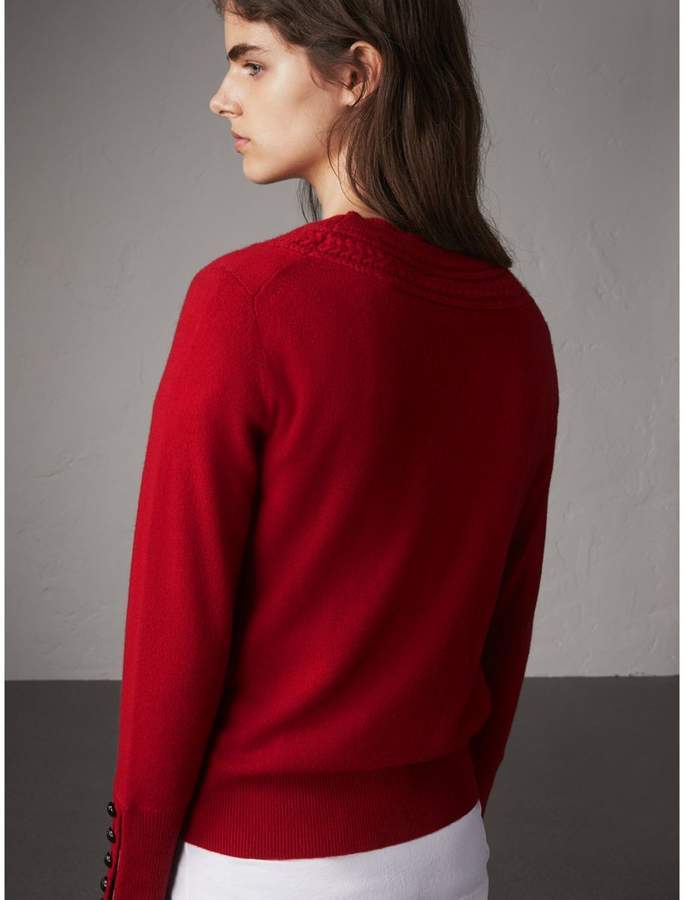 NEW Burberry Cable Knit Yoke Cashmere Sweater in Red - Size XS