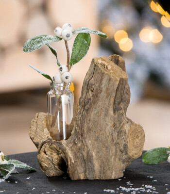 Gilde Treibholz mit kleiner Glasvase Natur rund Maritim Geschenk Deko Geschenk