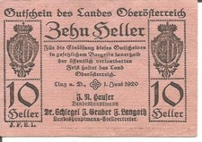 AUSTRIA (LINZ) NOTGELD 10 HELLER 01/06/1920