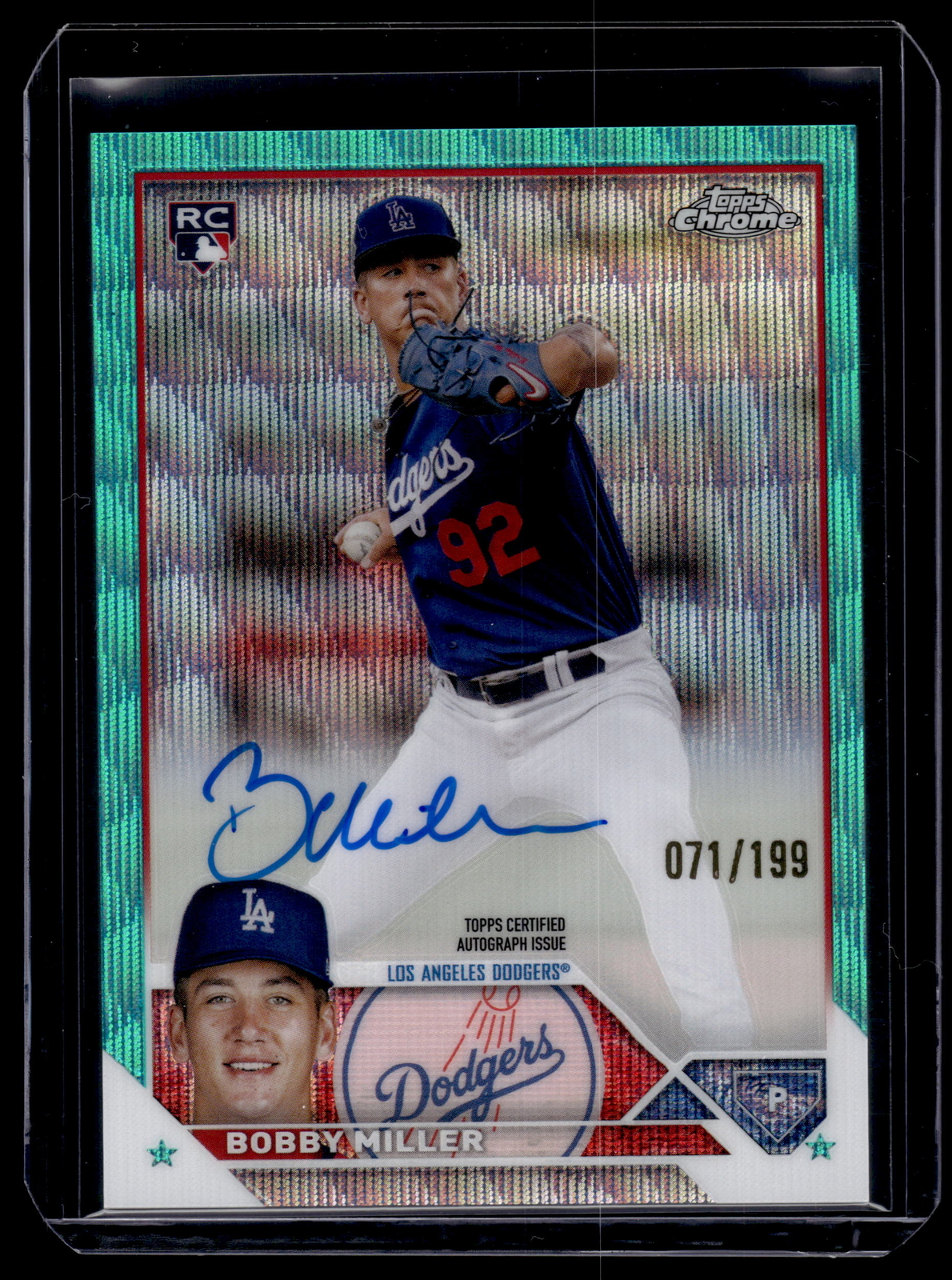 Bobby Miller 2023 Topps Chrome Aqua Wave Refractor Card /199 #RA-BM