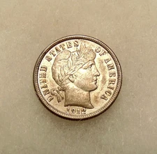 1912-P Barber Dime - Better Date - Pretty Choice AU+ Coin - FREE SHIPPING
