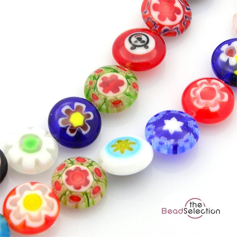 20 FLAT ROUND DISC FLOWER MILLEFIORI GLASS BEADS 10mm jewellery making MIL15 - Image 3 of 3