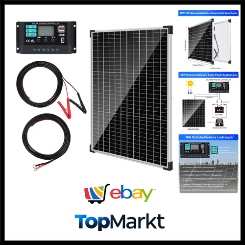 50W Solarpanel 12V Kit Monokristallin Solarmodul USB Caravan Boot