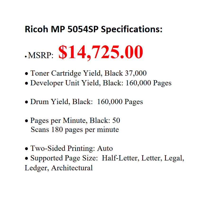 Ricoh MP 5054 Black/White Copier Printer Scanner Meter Count Ricoh MP 5054 Black/White Copier Printer Scanner Meter Count