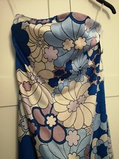 BNWT zara Floral slinky satin retro tube dress blue XS extra Small Clubbing