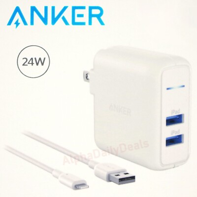 Anker PowerPort 2 Elite Dual 24W Wall Charger with Lightning Cable MFi Certified