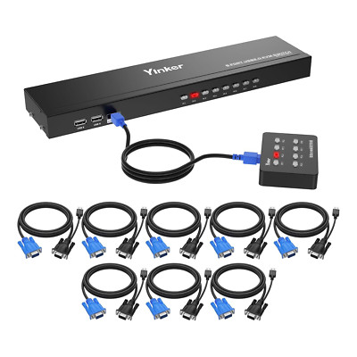 VGA KVM 8 Port, USB VGA Rackmount KVM + 8 KVM Cables + 4 USB Hubs + Wired Deskto