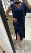 ASOS Blue Maxi Midi Velvet Dress Gown Blue 20 New Nwt One Shoulder Choker