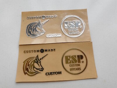 2Pcs ESP Custom Made Guitar Headstock Self-Adhesive Metal Sticker Silver+Gold