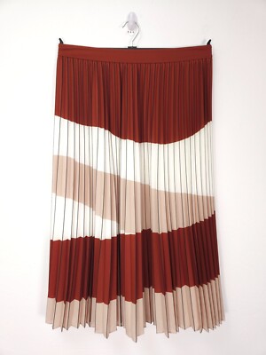 Hobbs Rock mittelbraun beige gestreift Bess Plissee Midi ausgestellt Partyfunktion