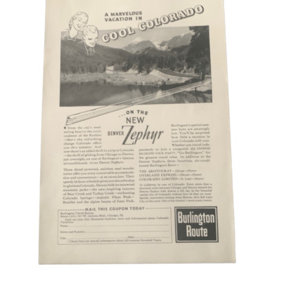 Vintage 1937 Burlington Route coole Colorado Anzeige Werbung