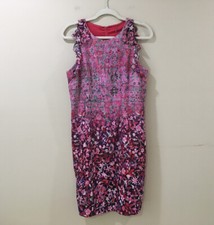 Elie Tahari Sheath Dress Sleeveless Carelle Floral Womens 10 Pink Purple Ruffle