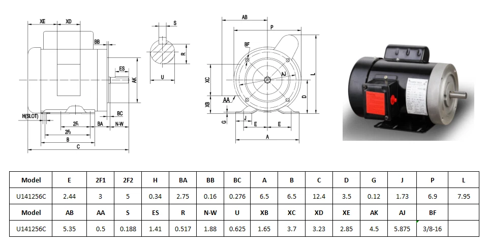 1/2 HP Electric Motor 56C Frame 1750 RPM 1 Phase TEFC 60Hz General Purpose - Image 4 of 4