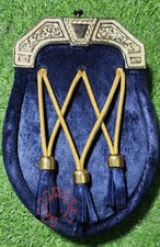 Scottish Handmade Vintage Style Blue Cowhide Gold Finish Dress Kilt Sporran