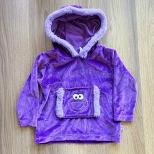 Vintage Sesame Street Cookie Monster Purple Velour Fleece Hoodie Size 24M
