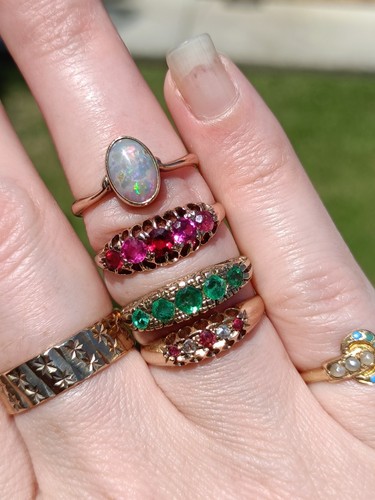 Ornate Vintage 9ct yellow gold & natural emerald 5 stone ring size 7 1/2 or O - Picture 9 of 10