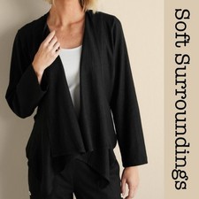 New Soft Surroundings Alicante Black Linen Blend Blazer Size Large